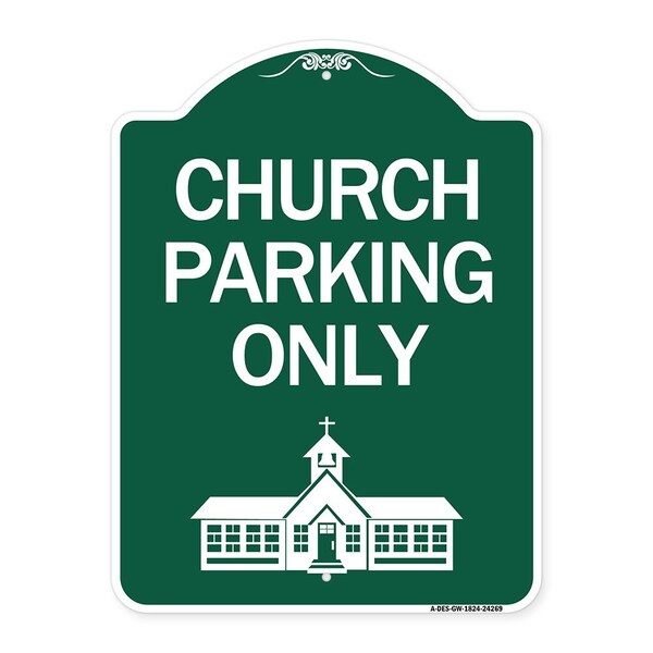 Church Parking Church Symbol, Green & White Aluminum Architectural Sign, 18" x 24", GW-1824-24269